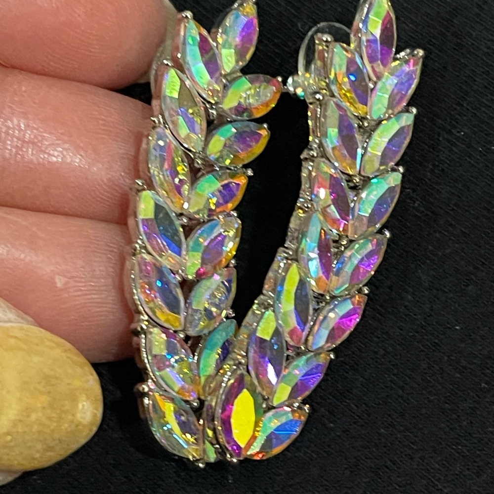 New! Aurora Borealis Crystal Leaf Earrings - Iridescent